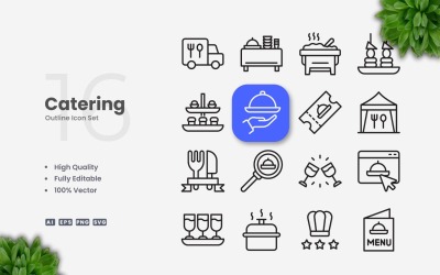 16 Catering Outline Ikonuppsättning