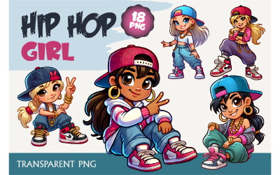 Tecknad hip hop flicka. T-shirt, PNG.