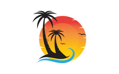 Güneşli palmiye yaz plajı logo şablonu v.6