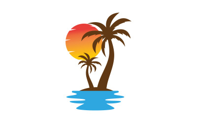 Palm tree with sun summer beach logo template v.4