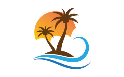 Palm tree with sun summer beach logo template v.5