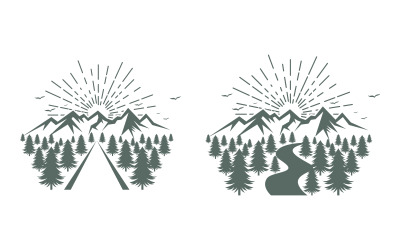 Wald, Berg, Vektor, Symbol, Design, Abbildung, v.10