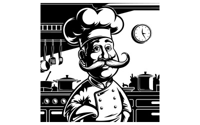 A black and white vector illustration chef