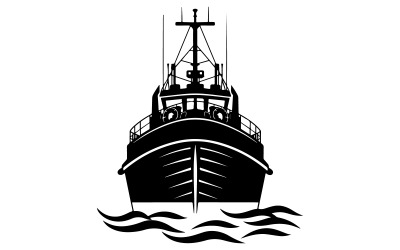 A bold black silhouette of a fishing boat
