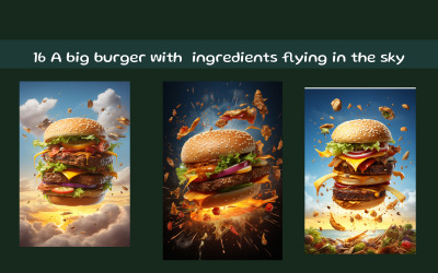 İçindeki malzemeler gökyüzünde uçan büyük bir burger
