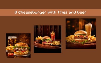 Cheeseburger with fries and beer