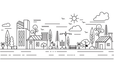 City Building Line art Vector Illustration template design v.1