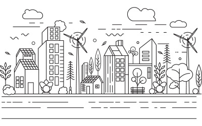 City Building Line art Vector Illustration template design v.2