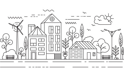 City Building Line art Vector Illustration template design v.3