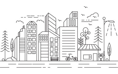 City Building Line art Vector Illustration template design v.5