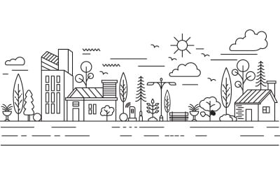 Stadtgebäude Strichzeichnungen Vektor-Illustration Vorlage Design v.1