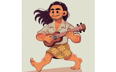 Cheerful American Samoan Character Strumming a Ukulele Illustration
