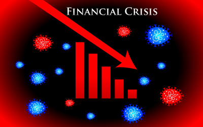 Nedåtpil finanskris företag pandemi hmpv virus corona virus lockdown illustration vektor