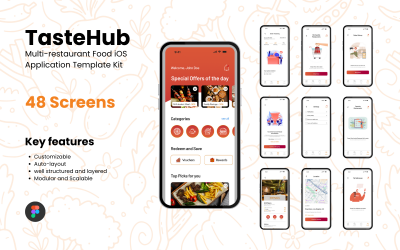 TasteHub - Kit de modelo de aplicativo iOS para vários restaurantes de comida