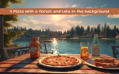 Arkaplanda orman ve benzeri bir pizza