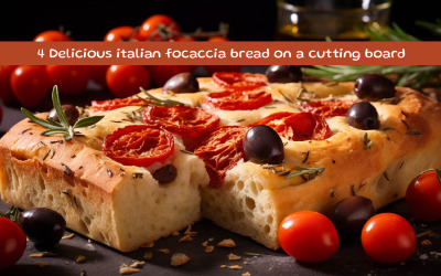 Delizioso pane focaccia italiano su un tagliere