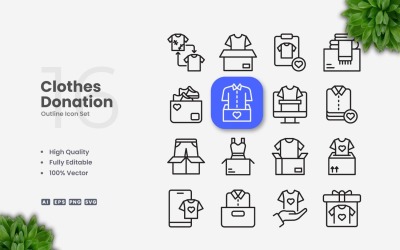 16 Clothes Donation Outline Icon Set