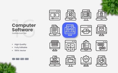 16 Computer Software Outline Icon Set