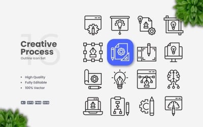 16 Creative Process Outline Icon Set