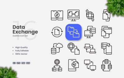 Conjunto de 16 iconos de esquema de intercambio de datos
