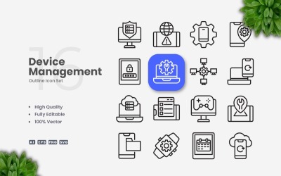 16 Device Management Outline Icon Set