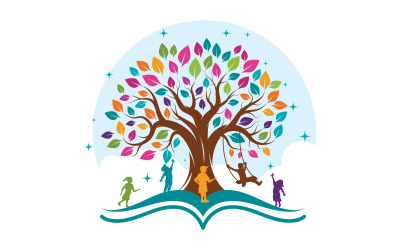 bambini giocano con l&amp;#39;albero logo icona vettoriale design illustrazione v.2