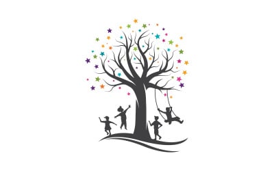 kids play with tree logo Vector icon design illustration v.9