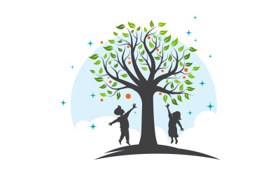 Kinder spielen mit Baum-Logo, Vektorsymbol-Design-Illustration v.6