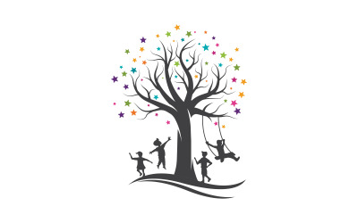 Kinder spielen mit Baumlogo, Vektorsymbol-Design-Illustration v.9