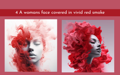 A womans face covered in vivid red smoke