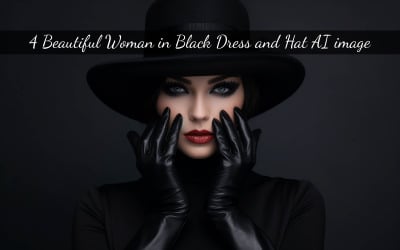 Beautiful woman in black dress and hat
