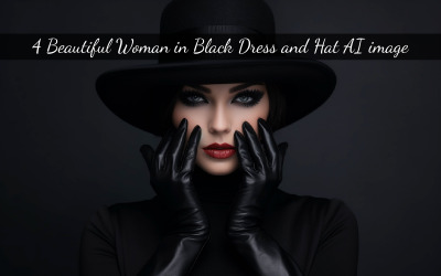 Bella donna in abito nero e cappello