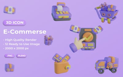 E-Commerse 3D Icon Set Bundle Design
