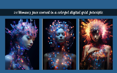 Le visage d&amp;#39;une femme recouvert d&amp;#39;une grille numérique colorée futuriste