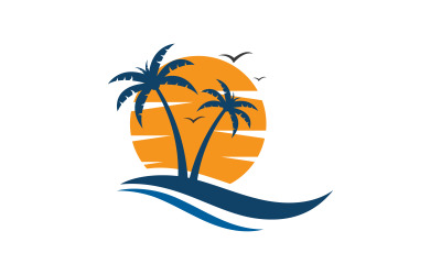 Modello di logo della spiaggia estiva con icona di palma v.11