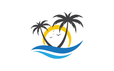 Modello di logo della spiaggia estiva con icona di palma v.7