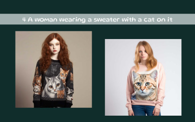 A woman wearing a sweater with a cat on it
