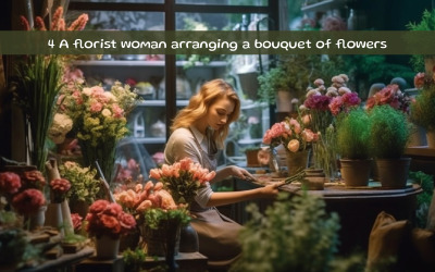 A florist woman arranging a bouquet of flowers