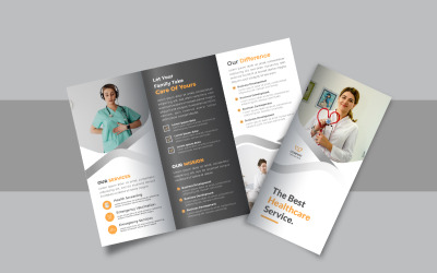 Brochure pieghevole unica per ospedale o assistenza sanitaria, modello di brochure pieghevole per azienda o azienda