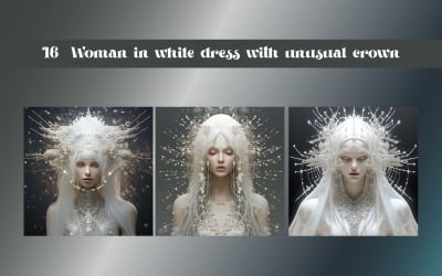 Woman in white dress with unusual crown