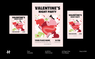 Szablon ulotki na imprezę walentynkową Red Valentine Party