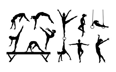 En uppsättning vektor silhuetter gymnaster i svart
