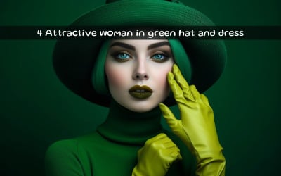 Attractive woman in green hat and dress