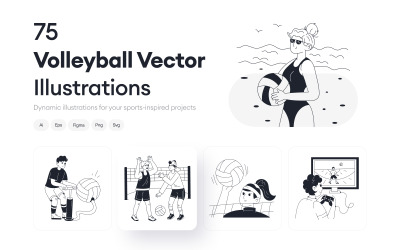 Volleyball Vector Illustration Set