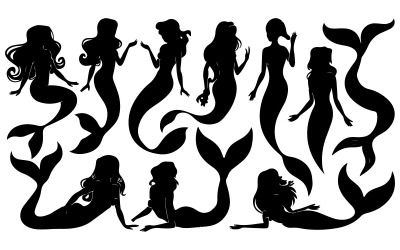 A vector illustration of a group of black mermaids