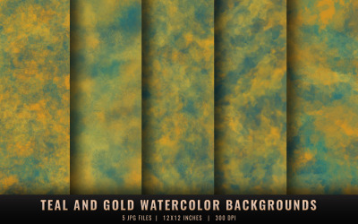 Teal and Gold Watercolor Backgrounds