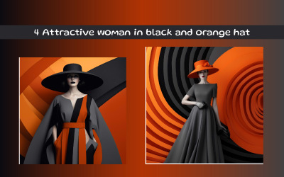 Attraktiv kvinna i svart och orange hatt
