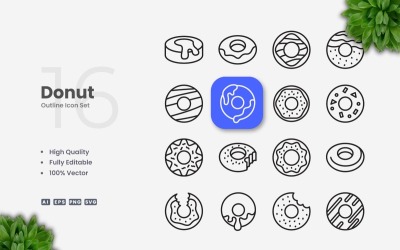 16 Donut Outline Ikonuppsättning