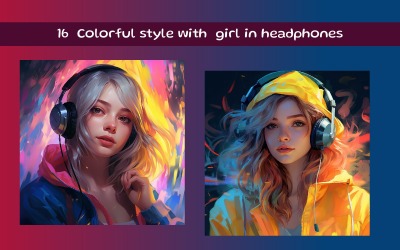 Style coloré avec une fille portant des écouteurs