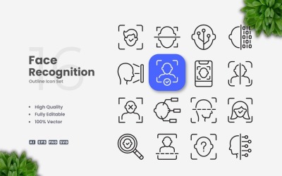 16 Face Recognition Outline Icon Set